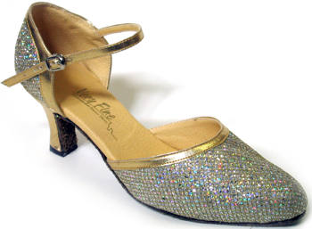 argentine tango shoes-Very Fine Dance Shoes- VF 9621-Gold Sparkle Net and Gold Trim