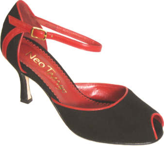 argentine tango shoes-Neo Tango - Black Suede  with Red Trim-image 4